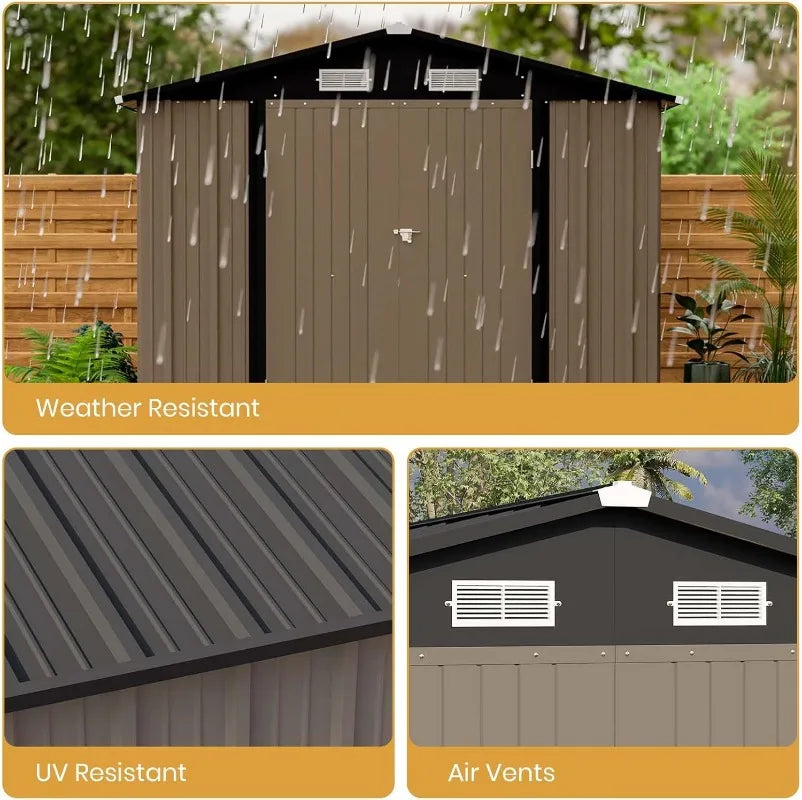 Outdoor Steel Storage Shed With Lockable Doors For Tools