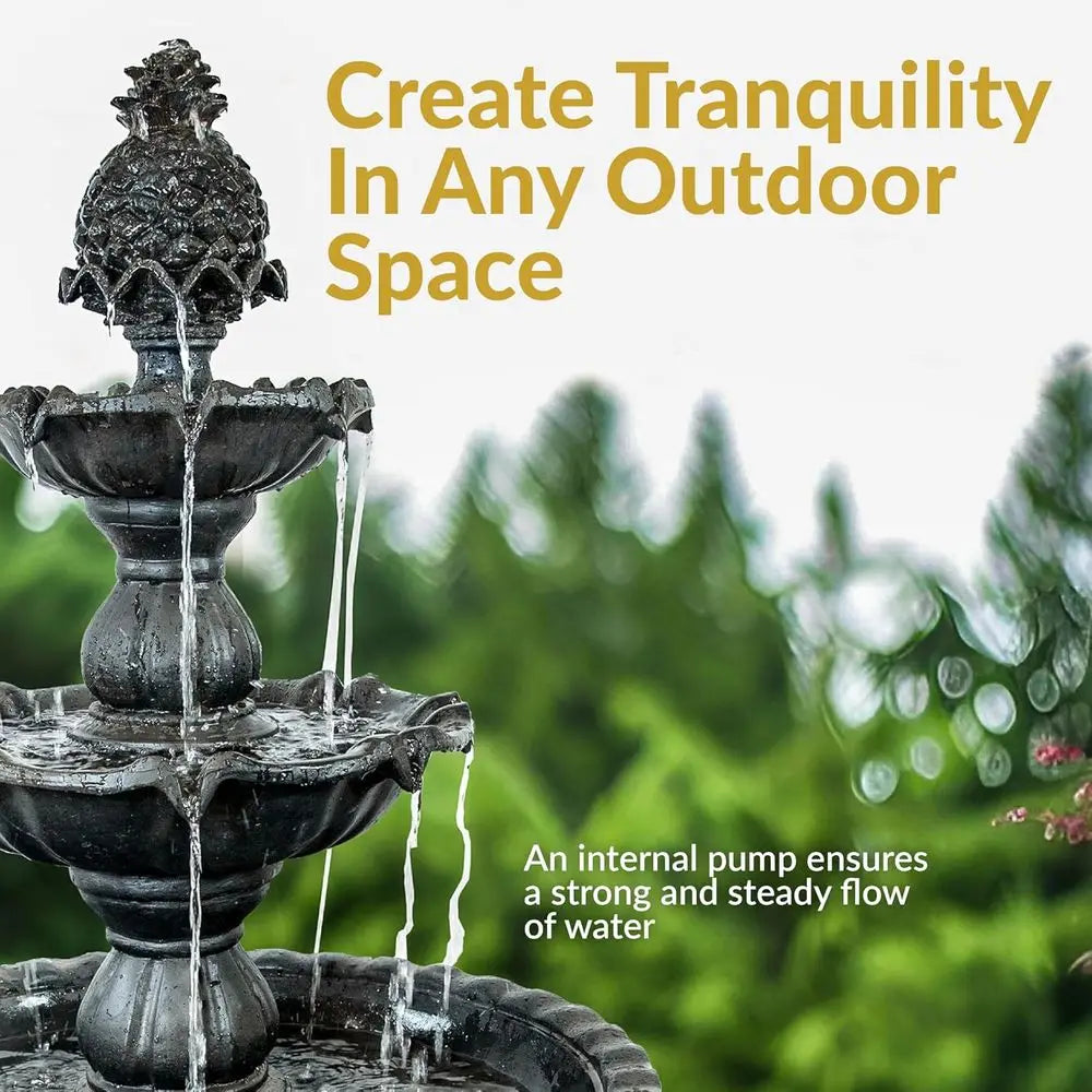 Three Tier Electric Water Fountain With Pine Topper For Garden