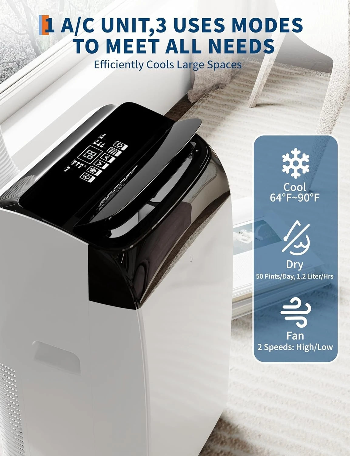 Portable Air Conditioner Dehumidifier And Fan Remote Timer Auto Swing