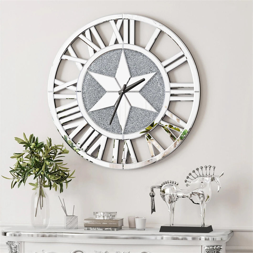 Combination Wall Clock Mirrored With Roman Numerals