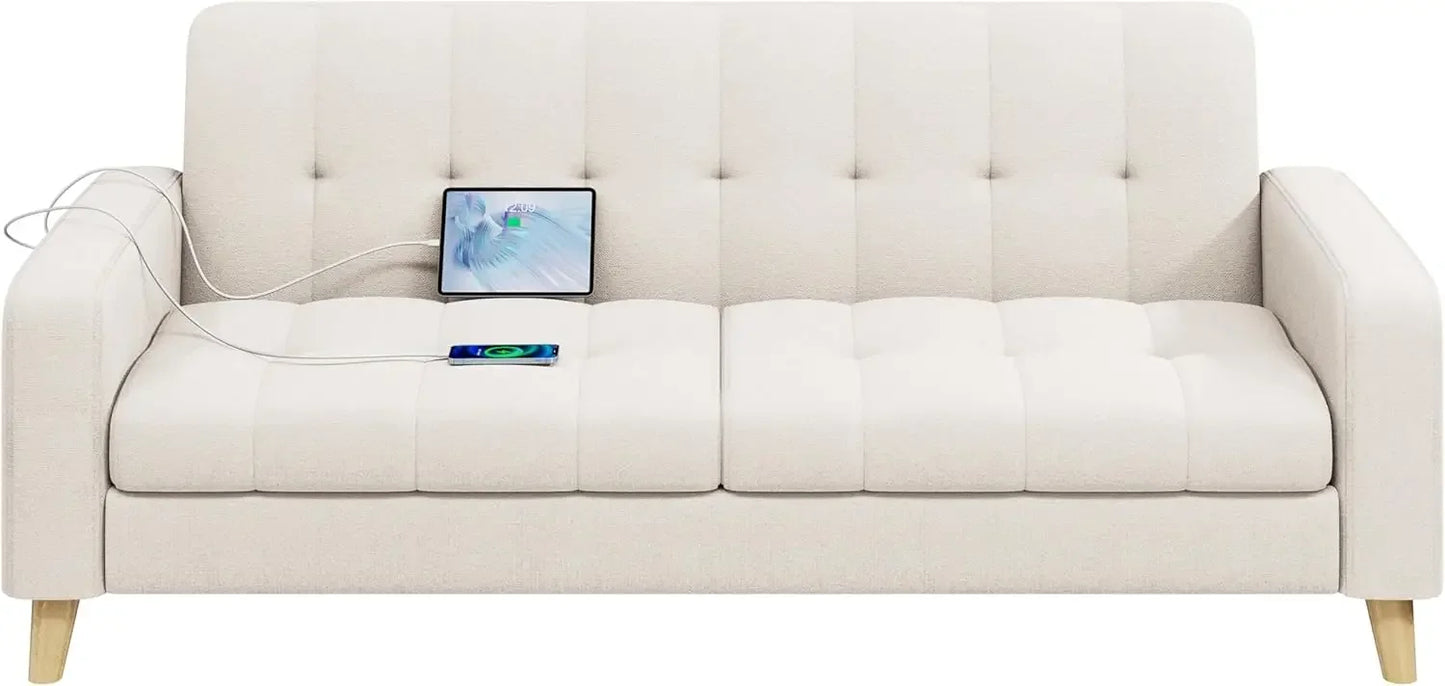 XMSJ Mid Century Modern Fabric Sofa Loveseat With USB Ports