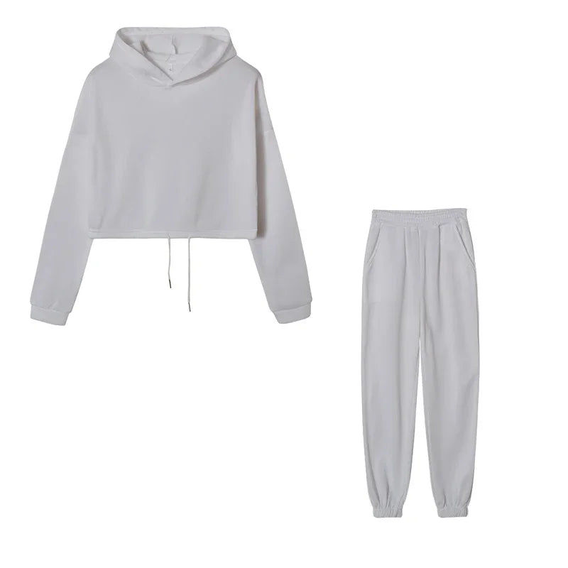 Womens Hooded Knit Tracksuit Set Two Piece Sportswear Casual