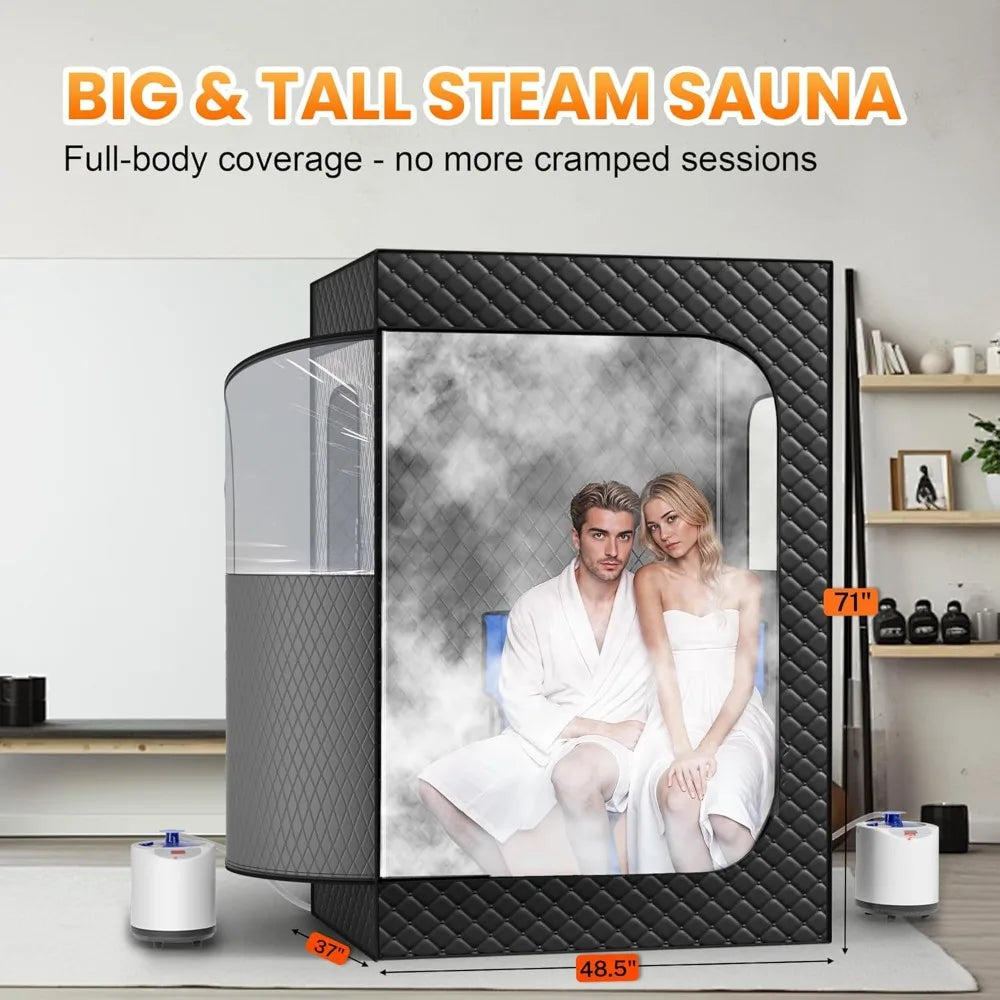 Patio, Lawn&Garden 2 Person Portable Steam Sauna for Home, 1 or 2 Person Full Body Home Spa with 2 Foldable Chairs,9 Levels of
