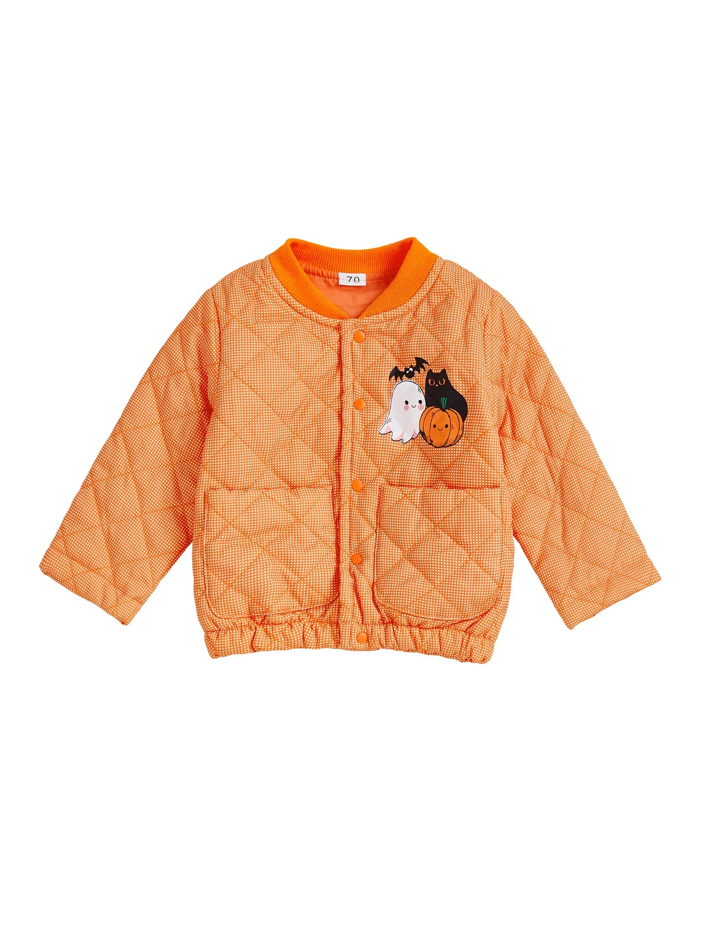 Pudcoco Pumpkin Ghost Print Halloween Jacket For Toddlers