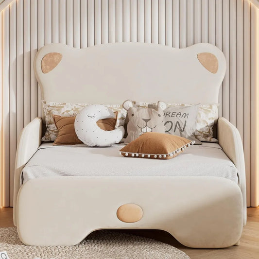 EAJNFAJK Extendable Daybed Sofa Bed With Bear Headboard