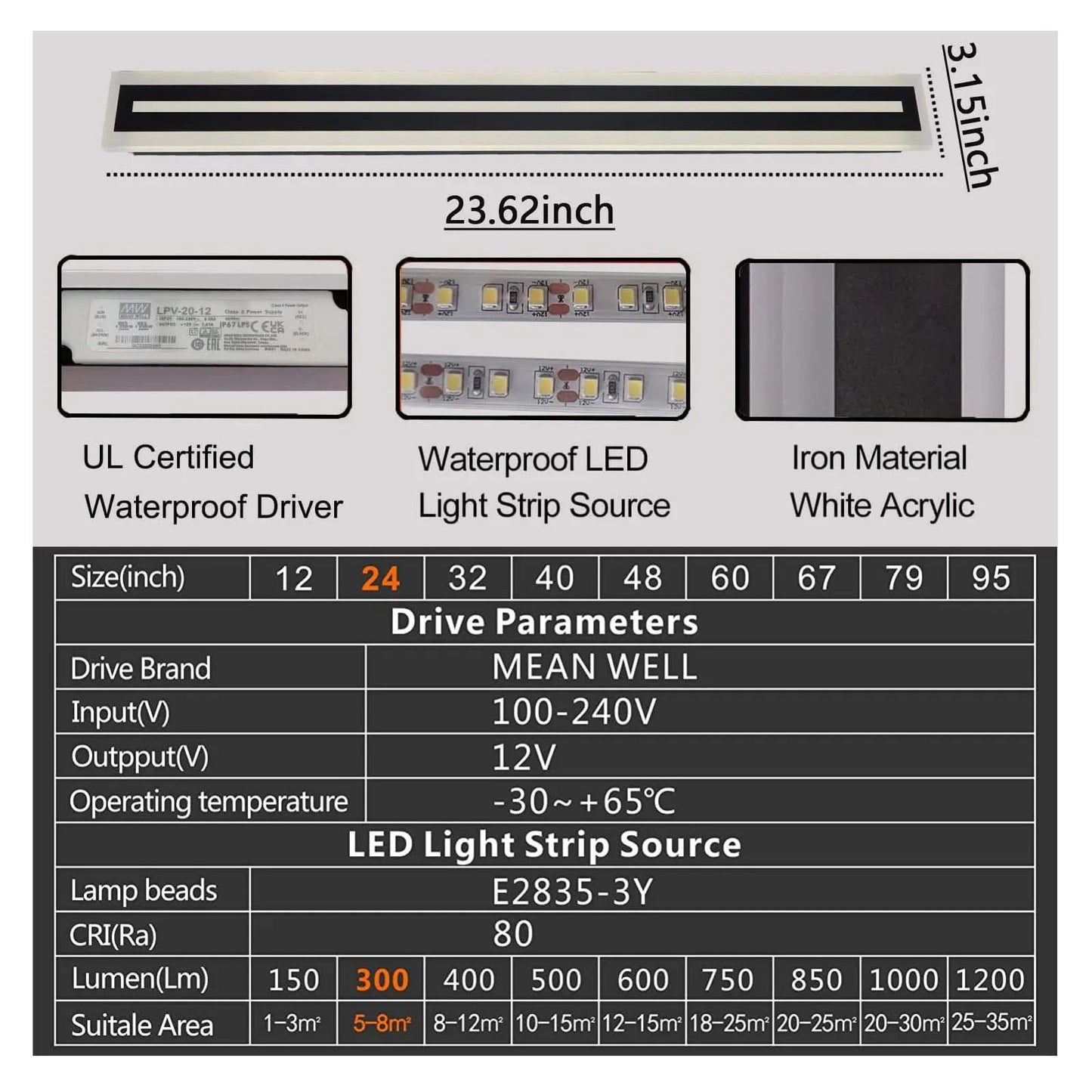 Outdoor Long Strip Modern LED Wall Light Sconce IP67