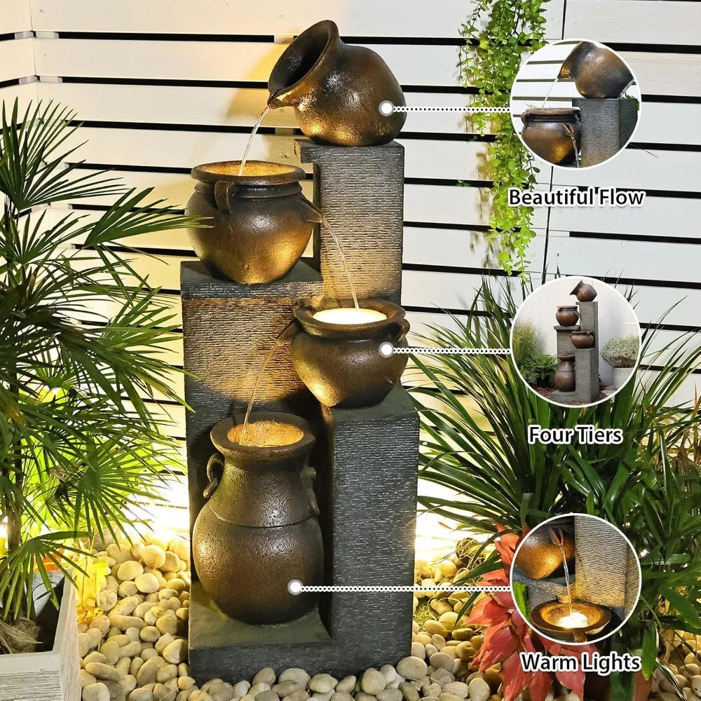 Bumilgar Outdoor Water Fountain With Four Cascading Crocks