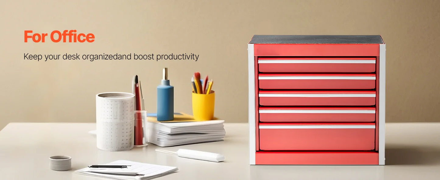 SucceBuy Five Drawer Metal Tool Box With PP Feet Storage