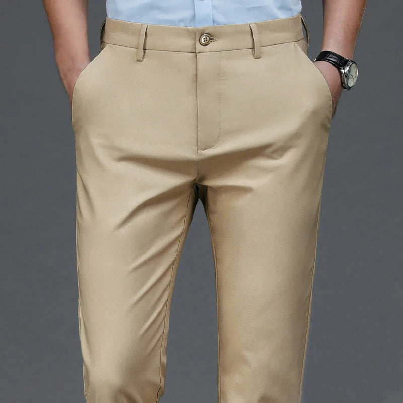 Mens Stretch Trousers Korean Straight Leg Office Quick Dry Pants