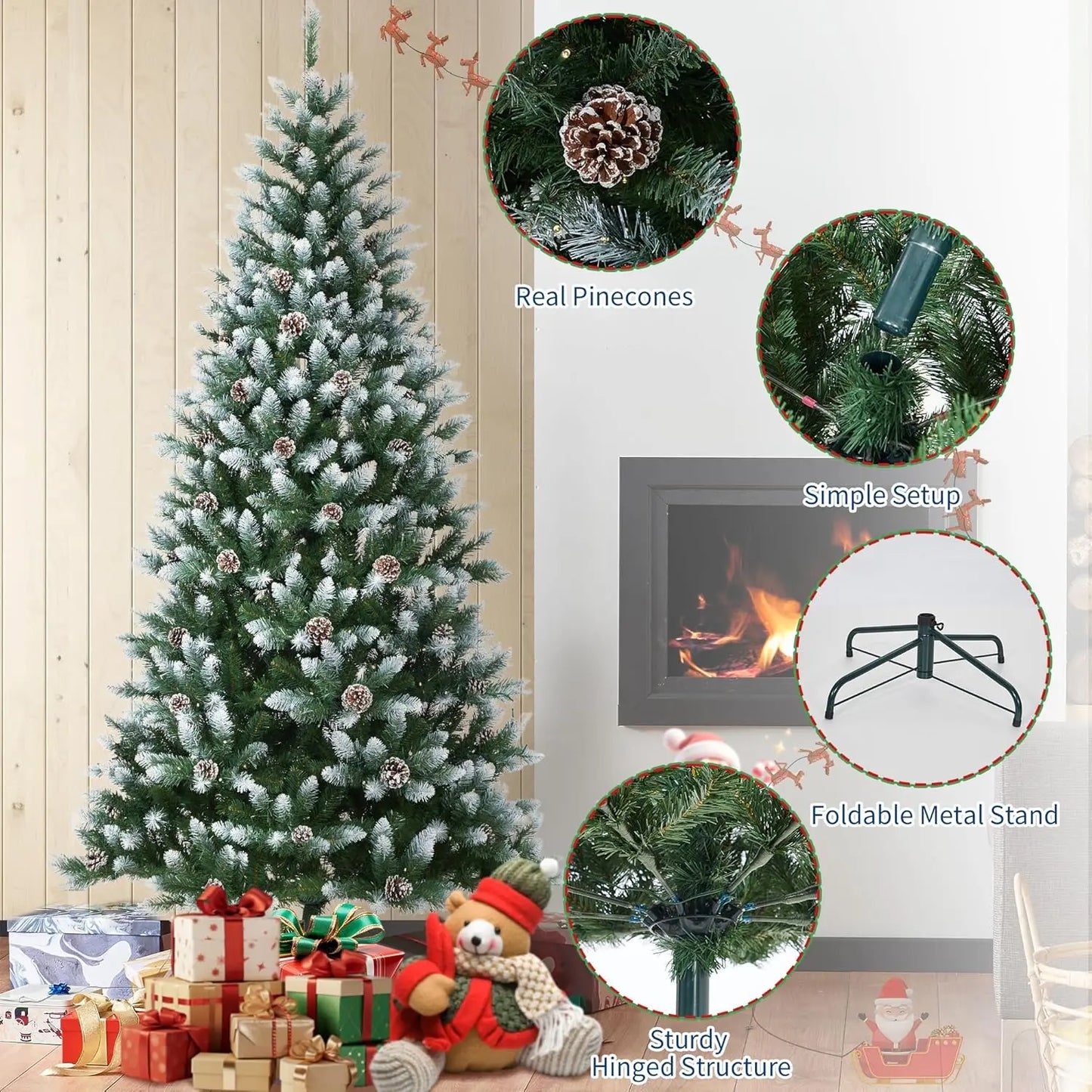 NoHign Prelit Artificial Christmas Tree With LED Lights Partially Flocked