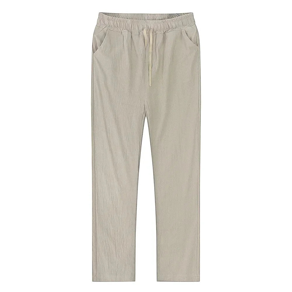 Men's Cotton Linen Pants Elastic Waist Everyday Comfort