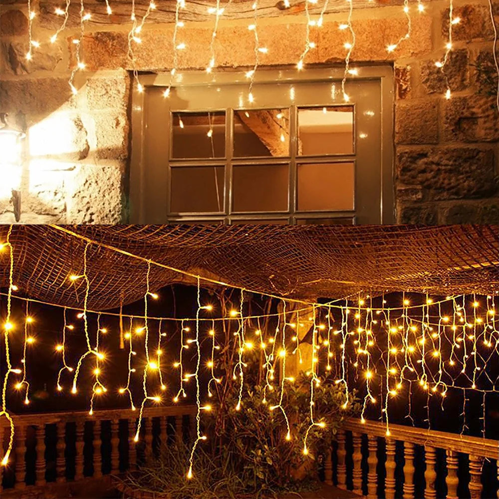 Welpur Solar Icicle Curtain Lights Waterproof 8 Modes
