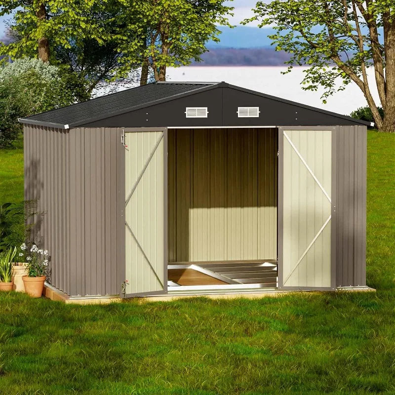 Outdoor Steel Storage Shed With Lockable Doors For Tools