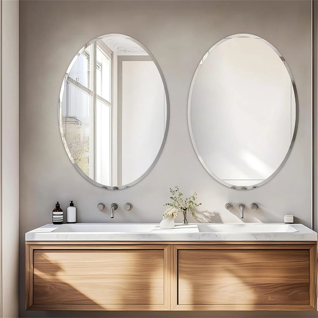BORWART Frameless Oval Wall Mirror Beveled Silver Edge