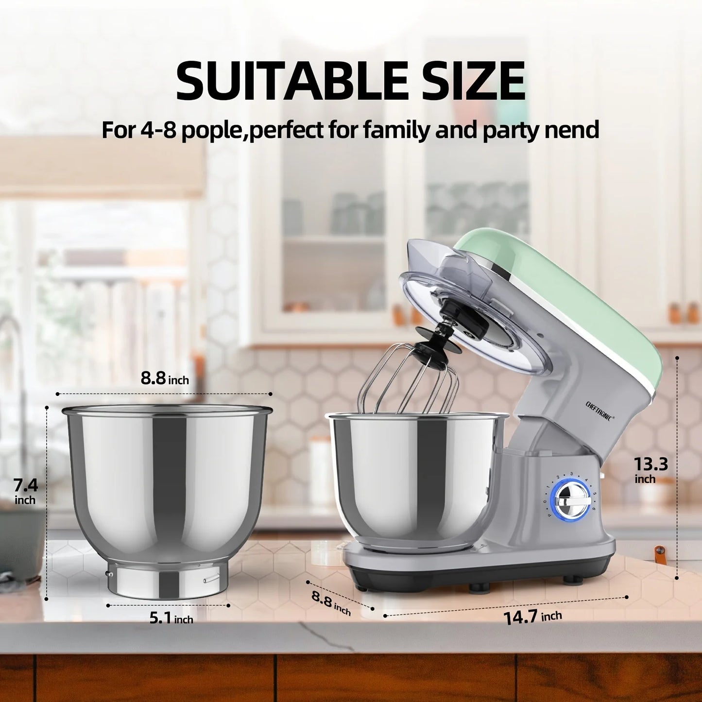 Cheftronic Stand Mixer Tilt Head 500W 6+ Speed US Plug
