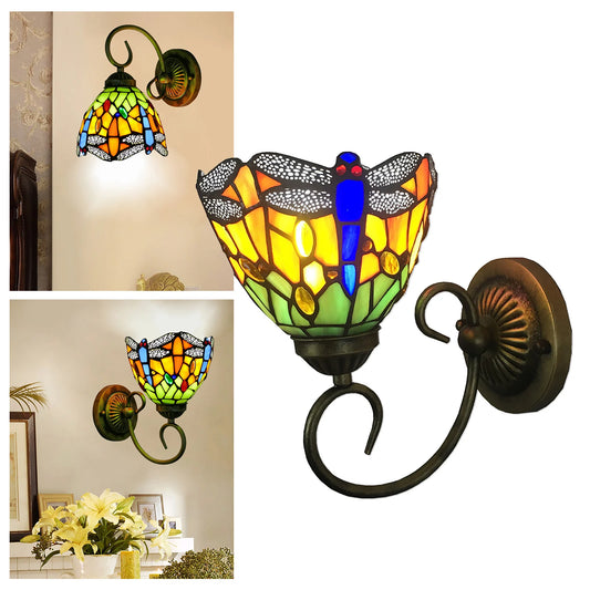 Stained Glass Dragonfly Wall Light Sconce E27 Holder