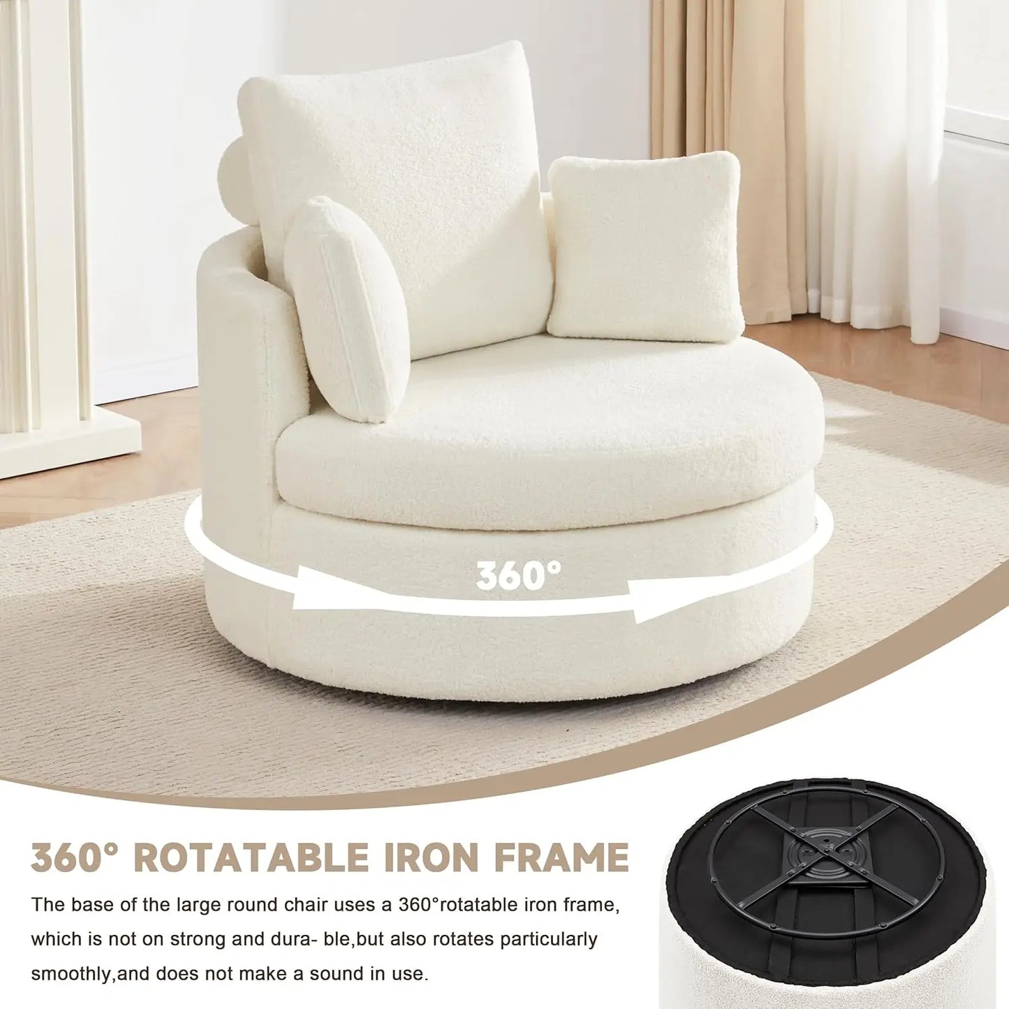 XMSJ Swivel Chair With Half Moon Storage Ottoman