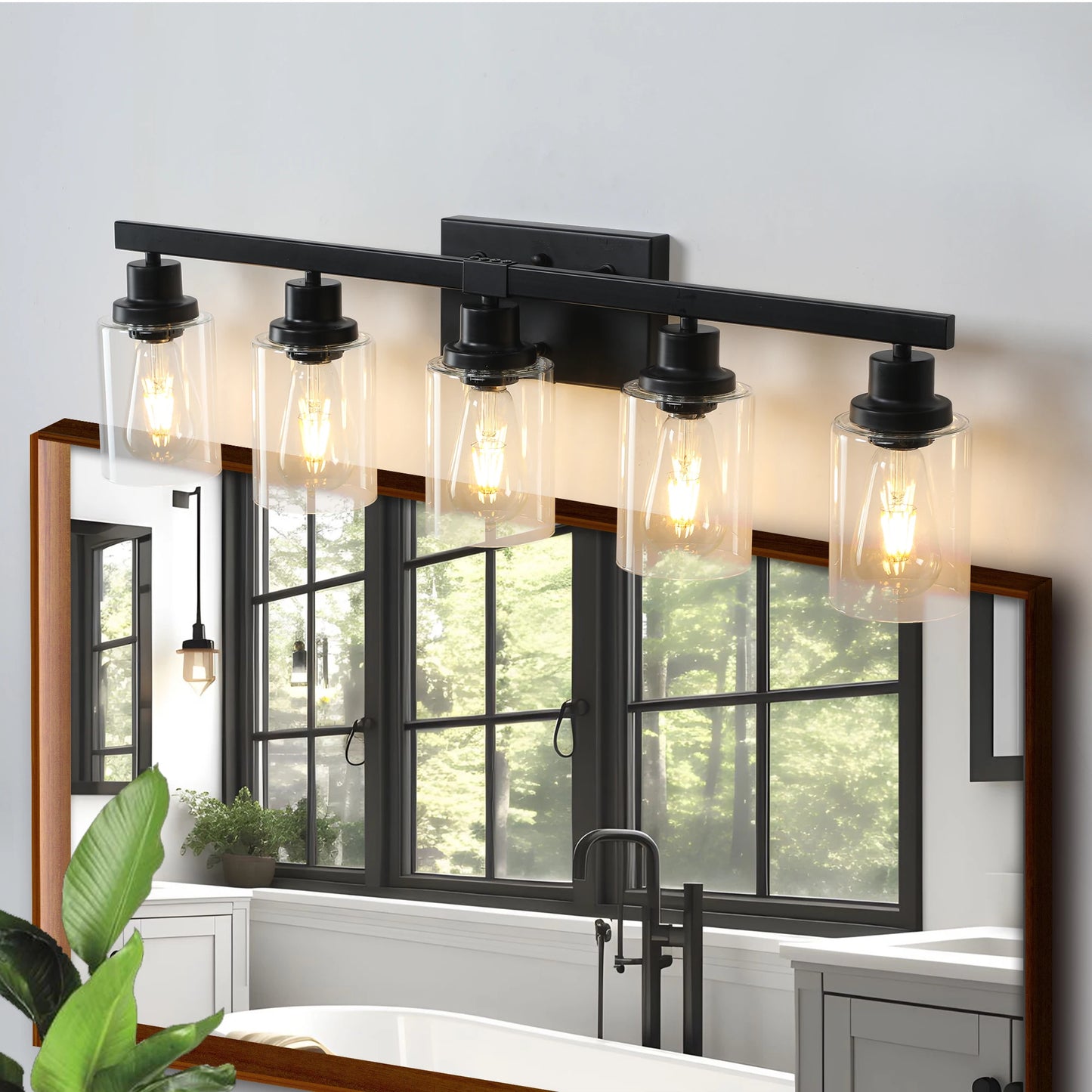 Modern Industrial Vanity Light 5 Light Wall Sconce Glass