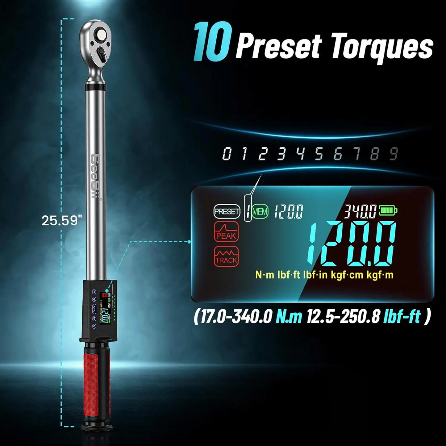 Seesii Digital Torque Wrench 340 Nm With Three Modes