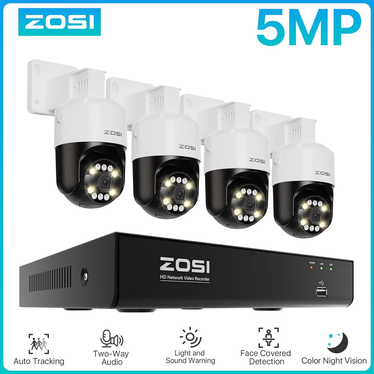 ZOSI 8CH 5MP PTZ IP Camera System POE NVR Kit Outdoor