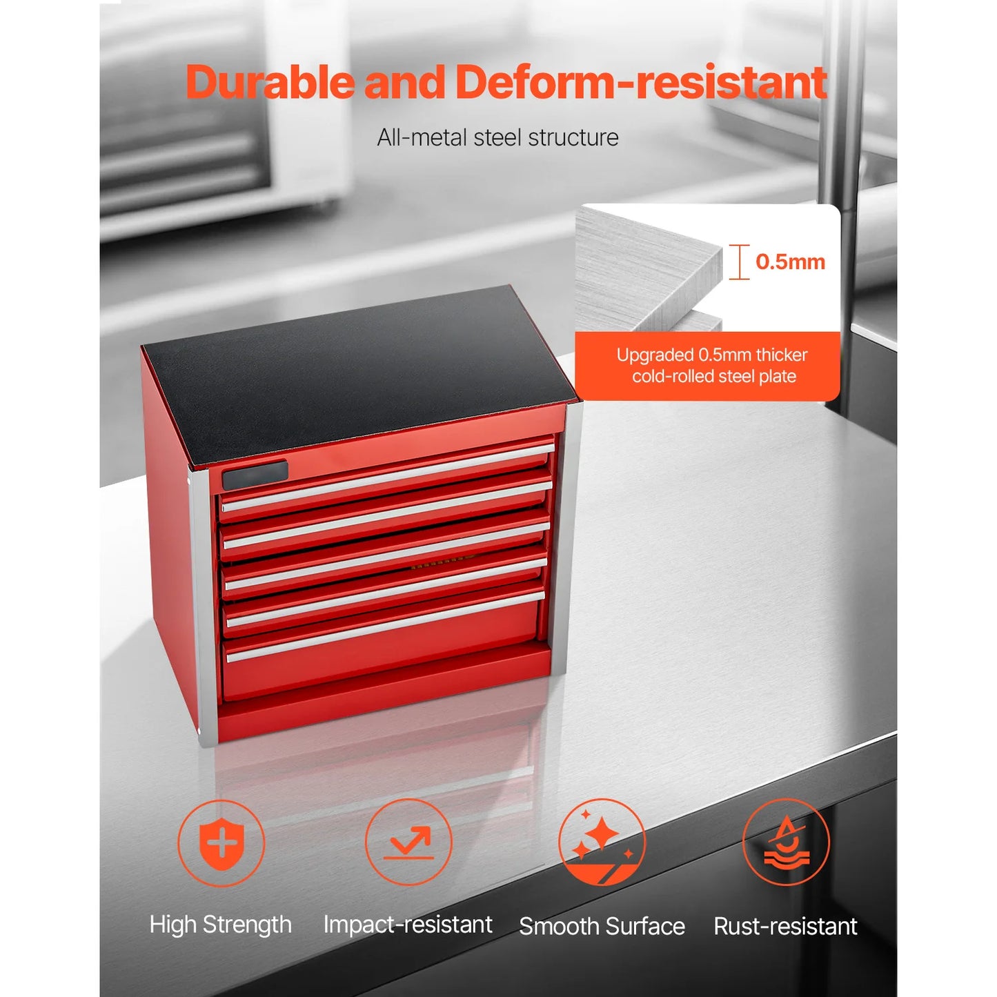 SucceBuy Five Drawer Metal Tool Box With PP Feet Storage