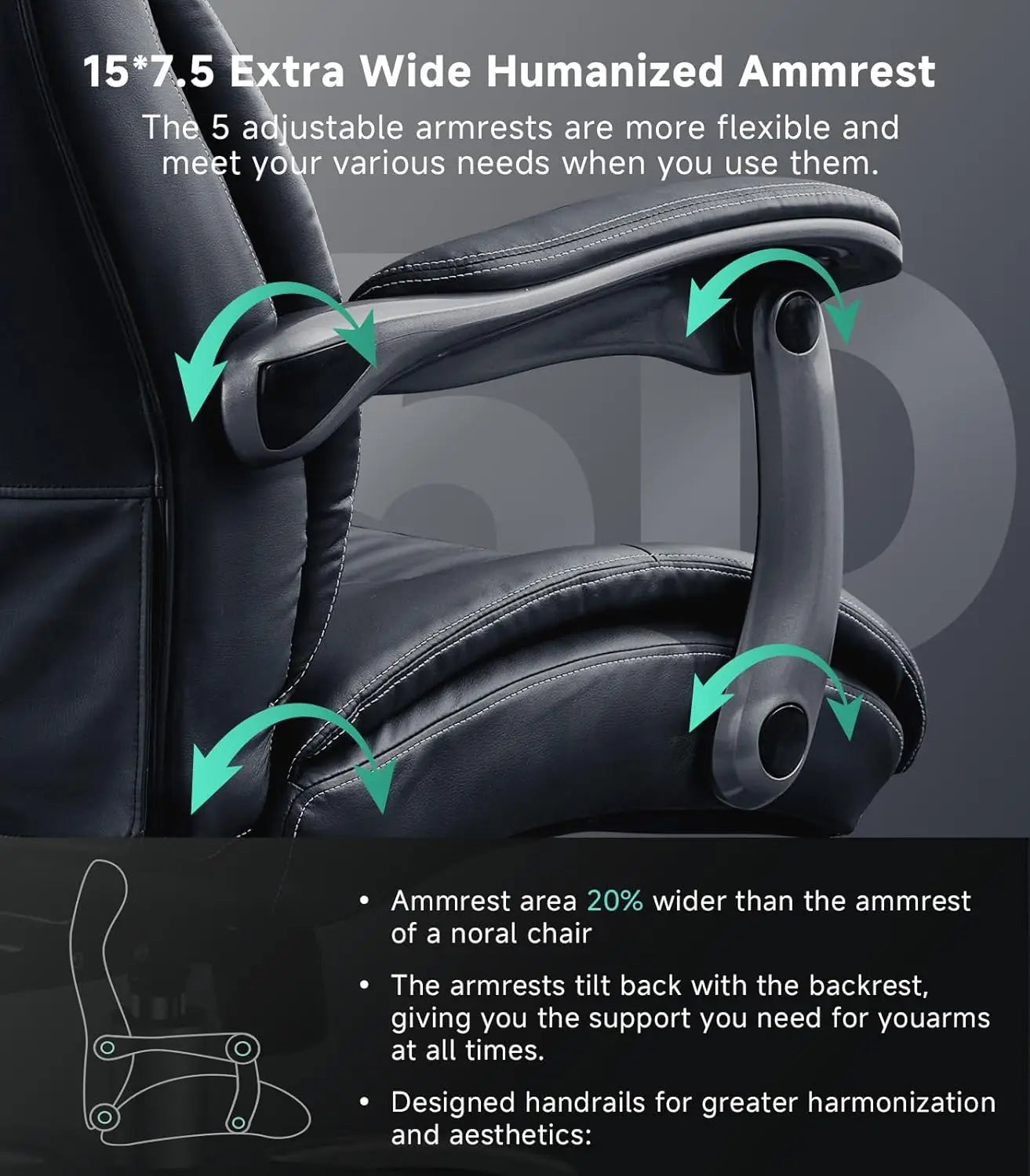XMSJH Heavy Duty Office Chair With Wide Armrests And Lumbar