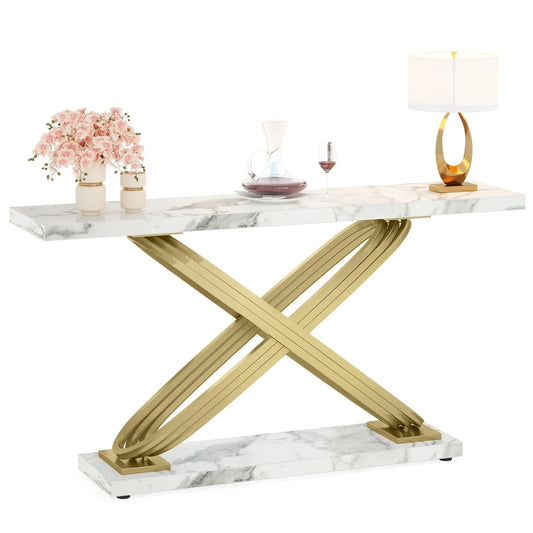Tribesigns Modern Console Table With Faux Marble Finish For Entryway