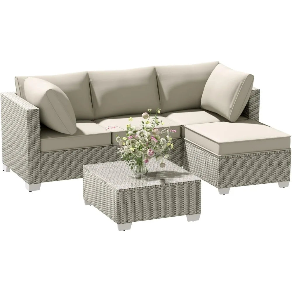 ANGDUO Outdoor Patio Furniture Set With Sectional Sofa