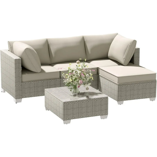 ANGDUO Outdoor Patio Furniture Set With Sectional Sofa
