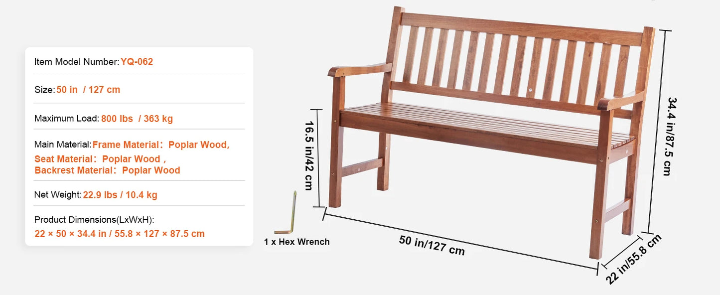 SucceBuy Outdoor Wooden Metal Garden Bench Load Capacity 480 Lb