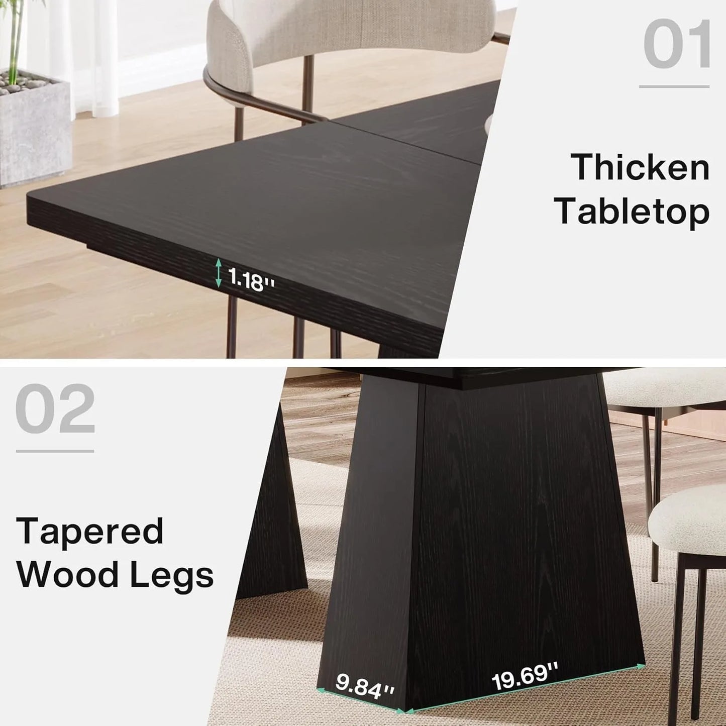 Little Tree Modern Dining Table With Tapered Wood Legs For Kitchen Living Room