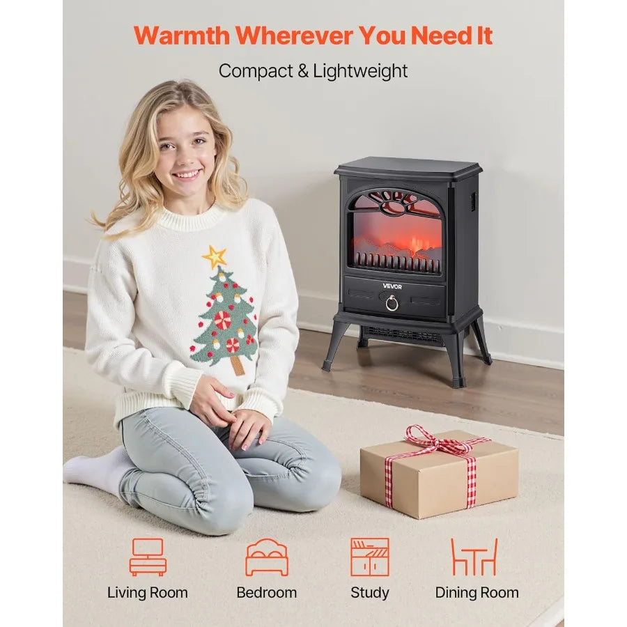 XMSJ Freestanding Electric Fireplace Stove Heater 1500W Realistic Flames