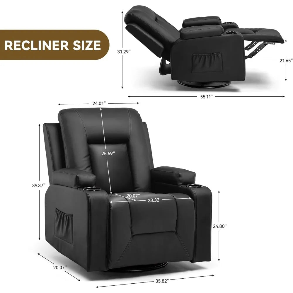 Rotary Joystick Massage Recliner With Cup Holder And Side Pockets