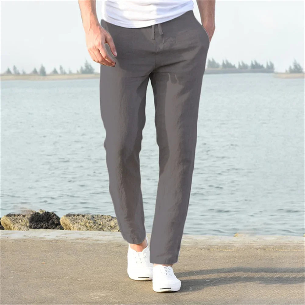 Men's Cotton Linen Pants Elastic Waist Everyday Comfort