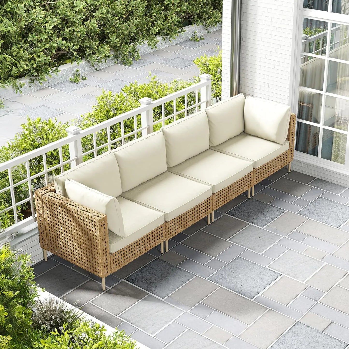 Wicker Outdoor Sectional Sofa Set Coffee Table All Weather Cushions