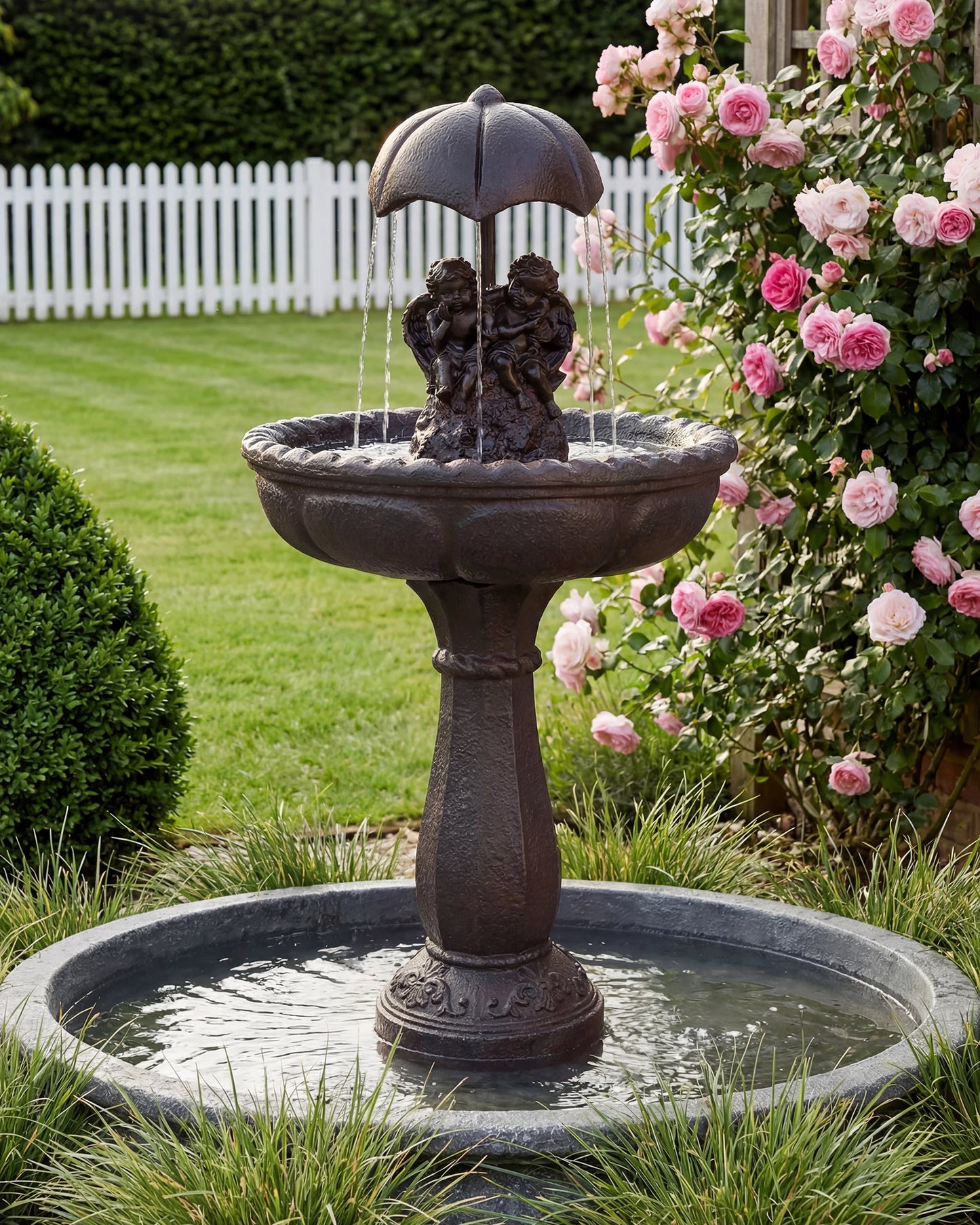 Solar Outdoor Water Fountain With Whisper Quiet Pump Cascading Waterfall