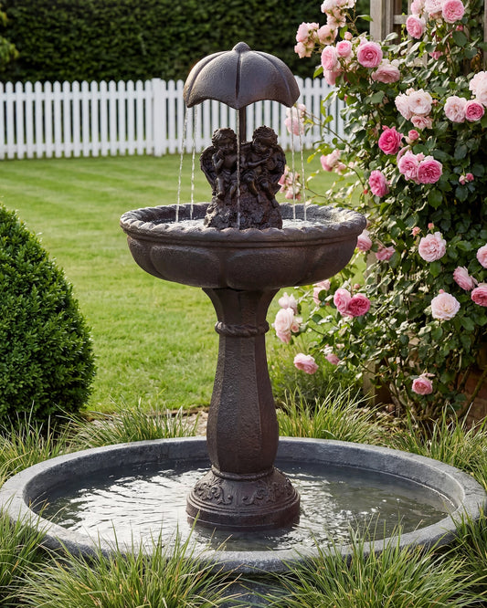 Solar Outdoor Water Fountain With Whisper Quiet Pump Cascading Waterfall