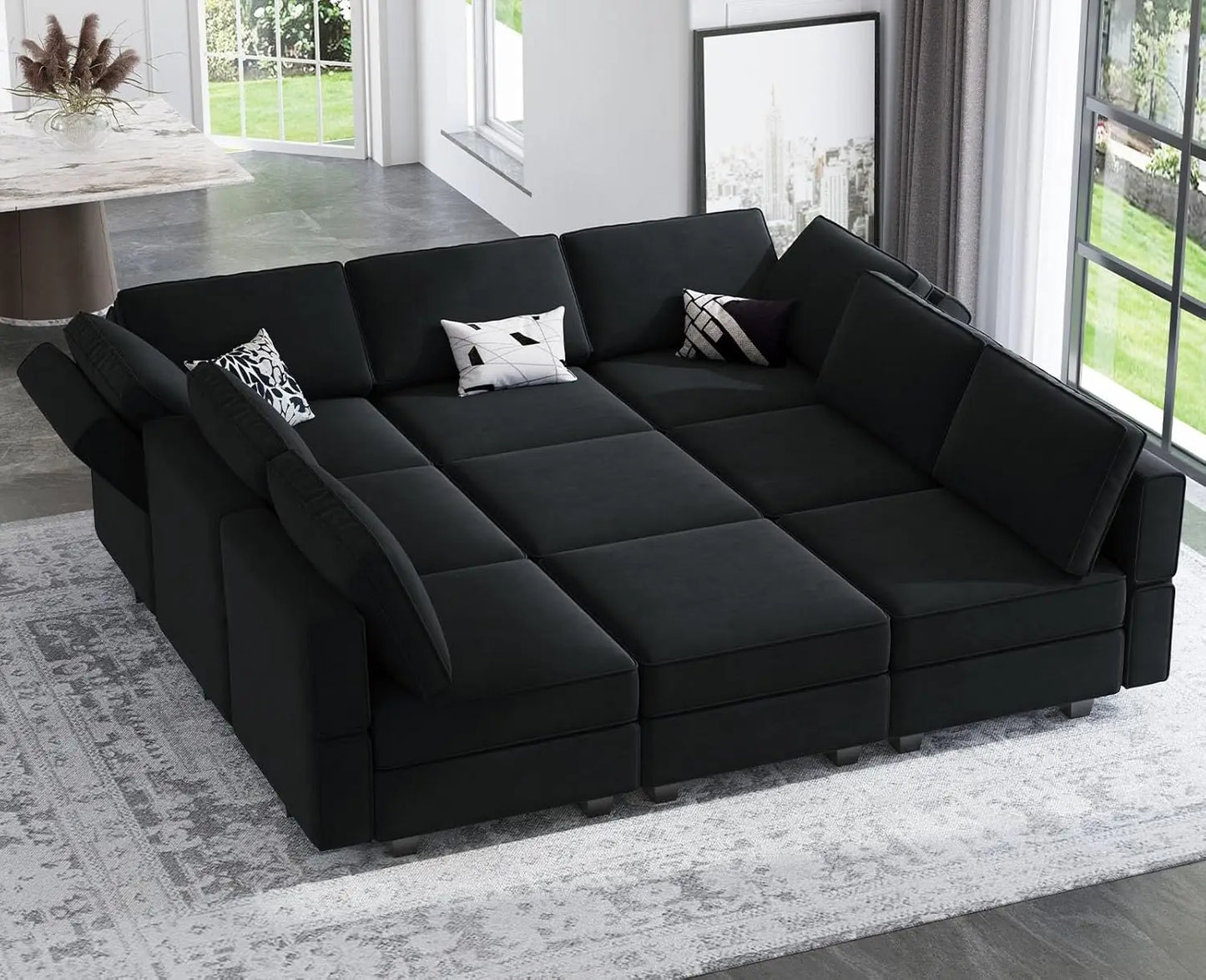 Modular Velvet Sectional Sofa With Ottomans Sleeper Chaise Storage