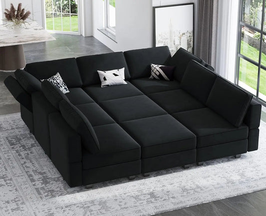 Modular Velvet Sectional Sofa With Ottomans Sleeper Chaise Storage