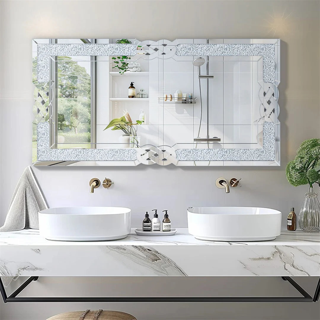 LUVODI Diamond Crushed Wall Mirror Framed Vanity Bathroom
