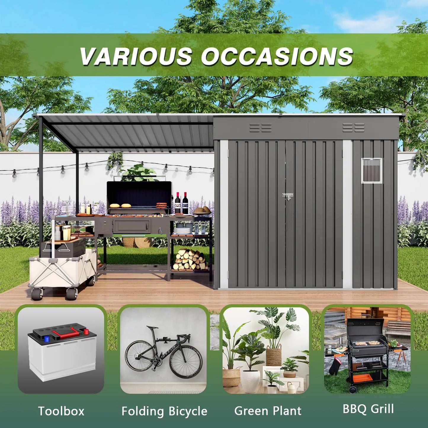 Outdoor Storage Shed Gazebo Combo Lean To Metal Tool Shed
