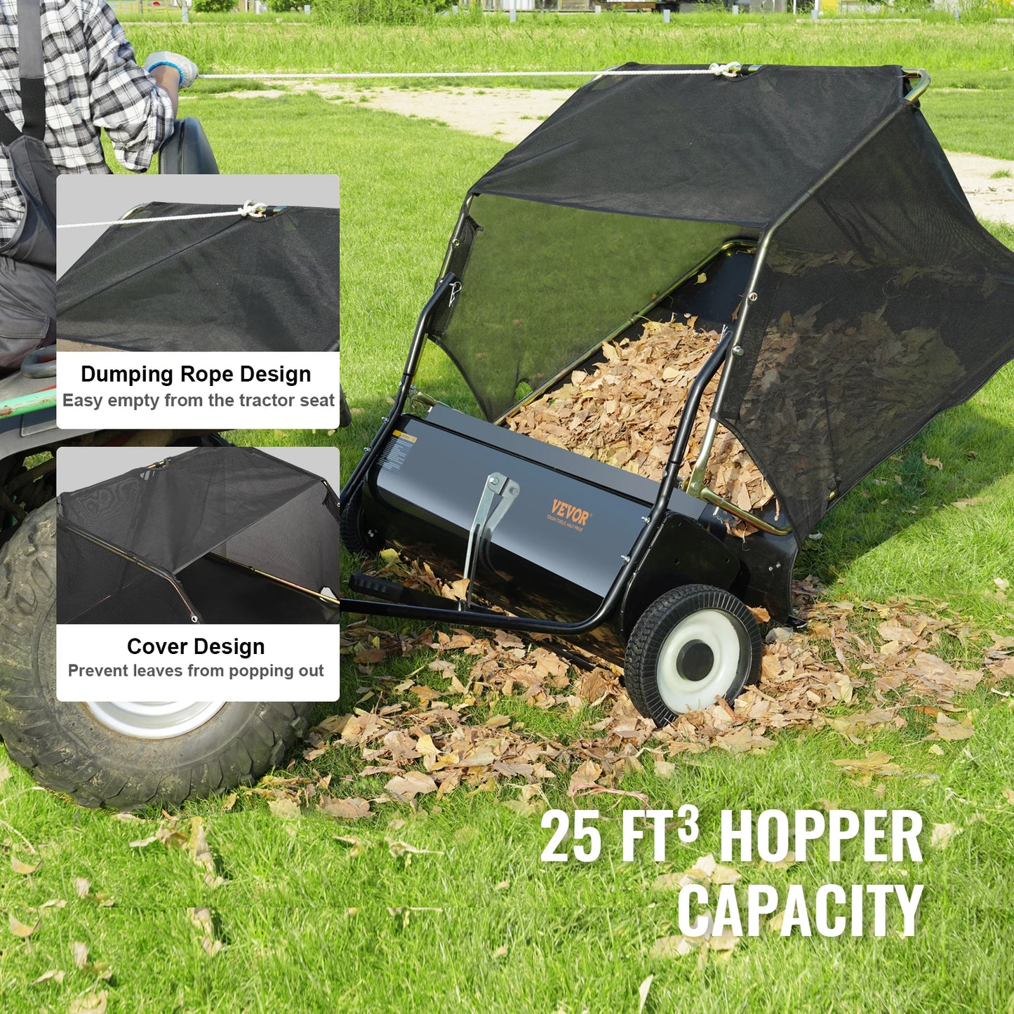 SucceBuy Tow Behind Lawn Sweeper With Large Capacity