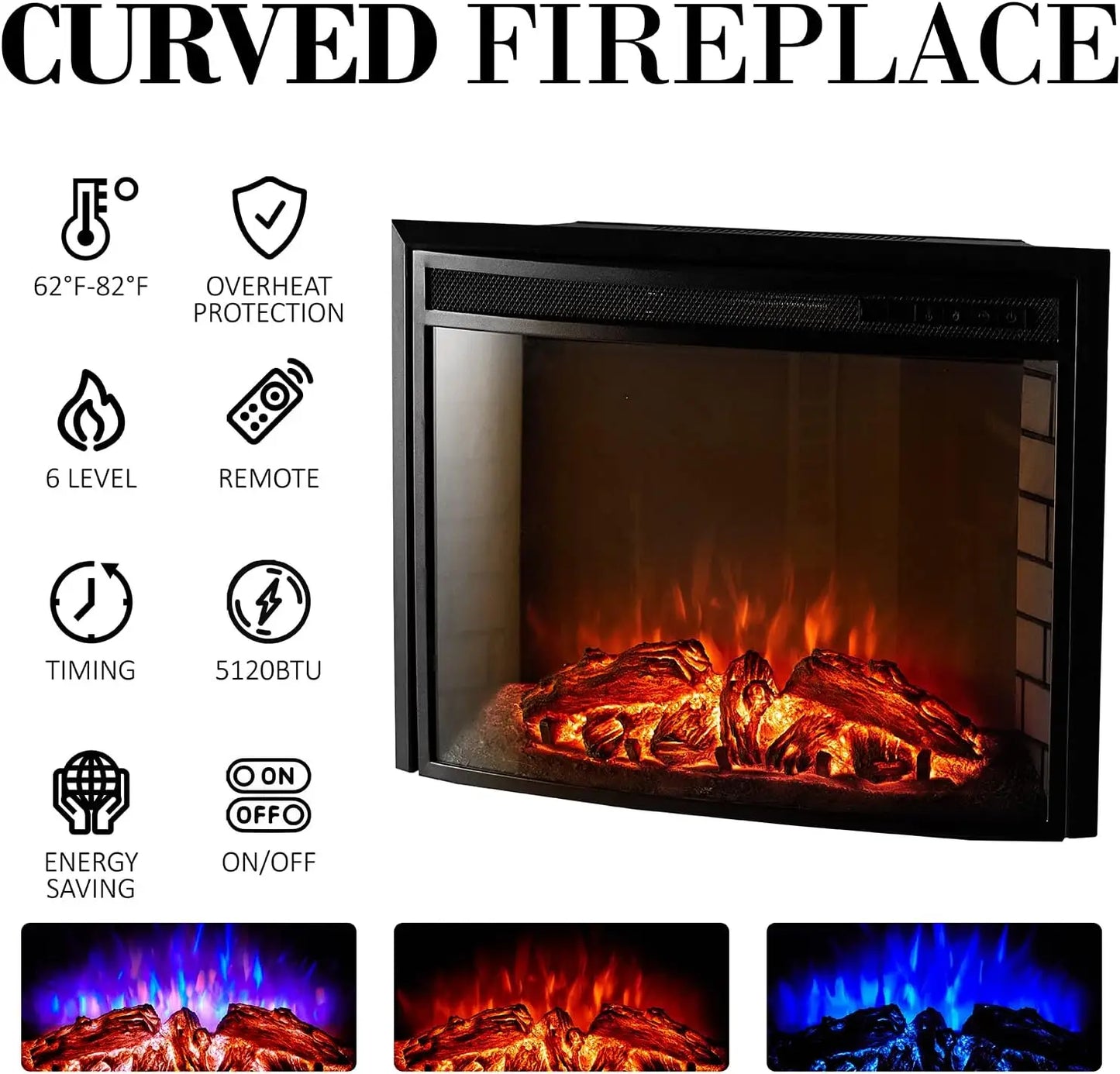 Curved TV Console Cabinet With Electric Fireplace And Media Storage