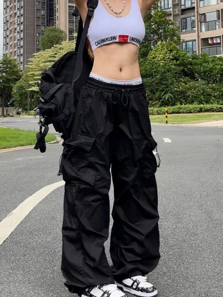 JEYONGZOOCN Parachute Pants Women Oversize Cargo Trousers
