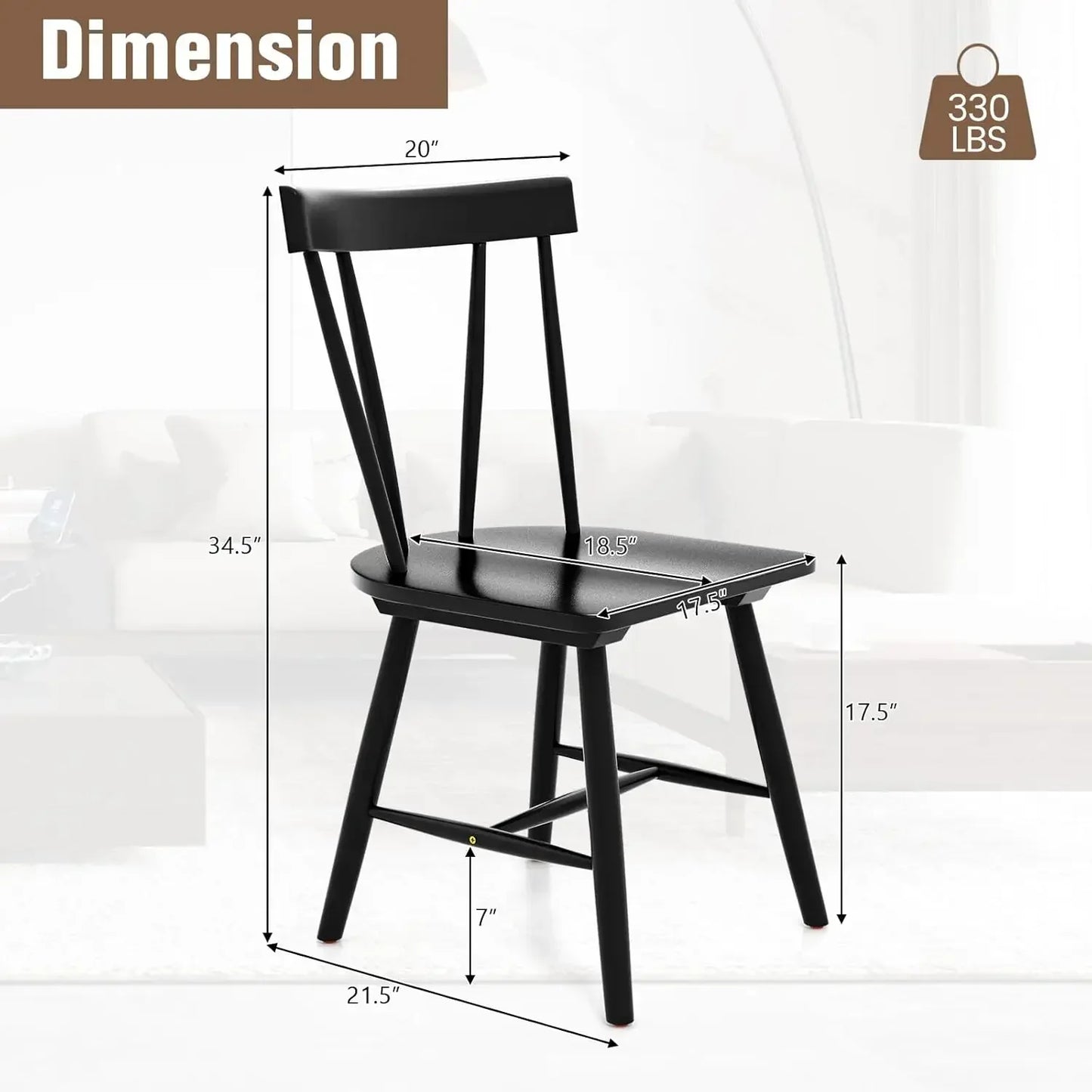 XMSJ Windsor Rubber Wood Dining Chairs Set Of 4 For Kitchen
