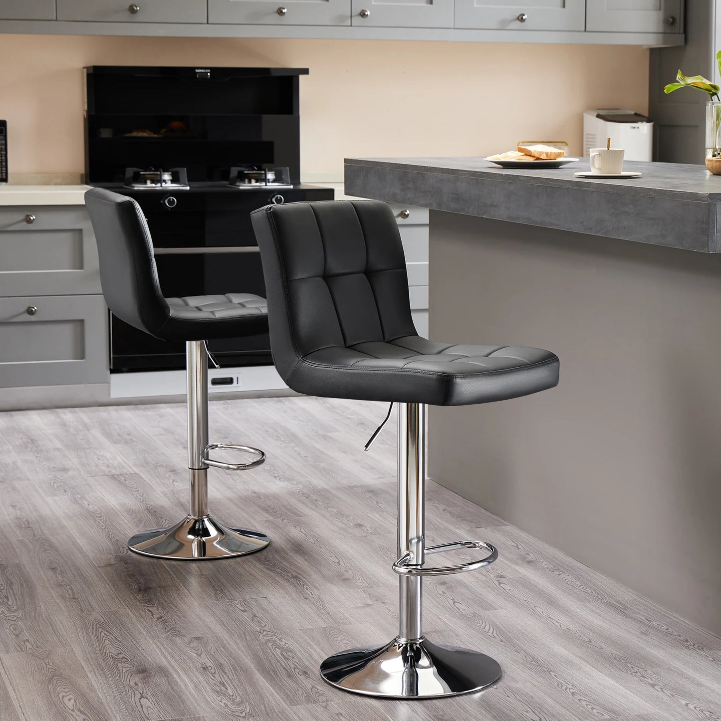 JHK PU Leather Bar Stools With Metal Frame Upholstered Backrest