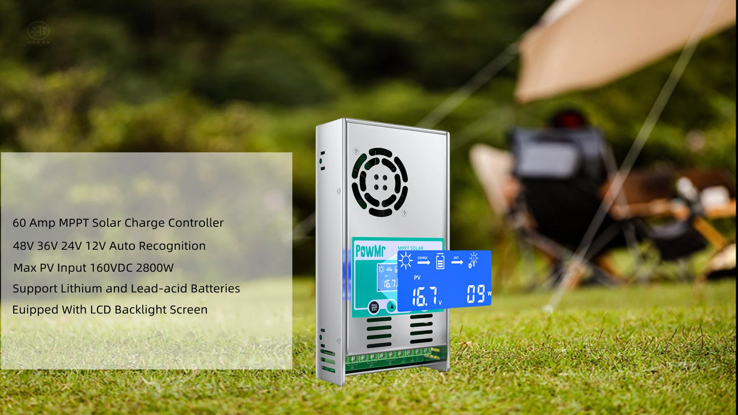 PowMr MPPT Charge Controller 60A 12V 24V 36V 48V LCD