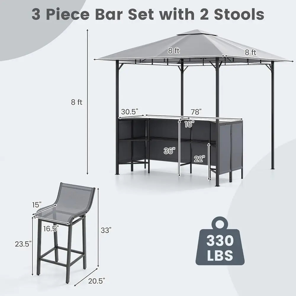 MKDK 3 Piece Patio Bar Set Double-Tier Gazebo And Stools