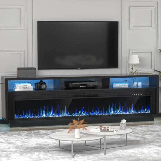 Modern Fireplace TV Stand With Electric Fireplace And LED Lighting