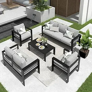 Aluminum Outdoor Patio Furniture Set Seven Seat Modern Conversation